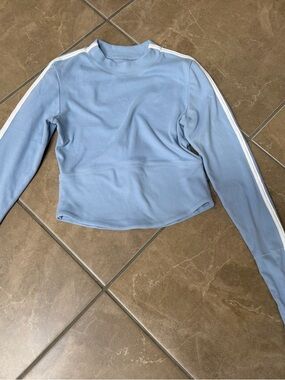 FP Movement Light Blue Long Sleeve Cropped Top with White Side Stripes